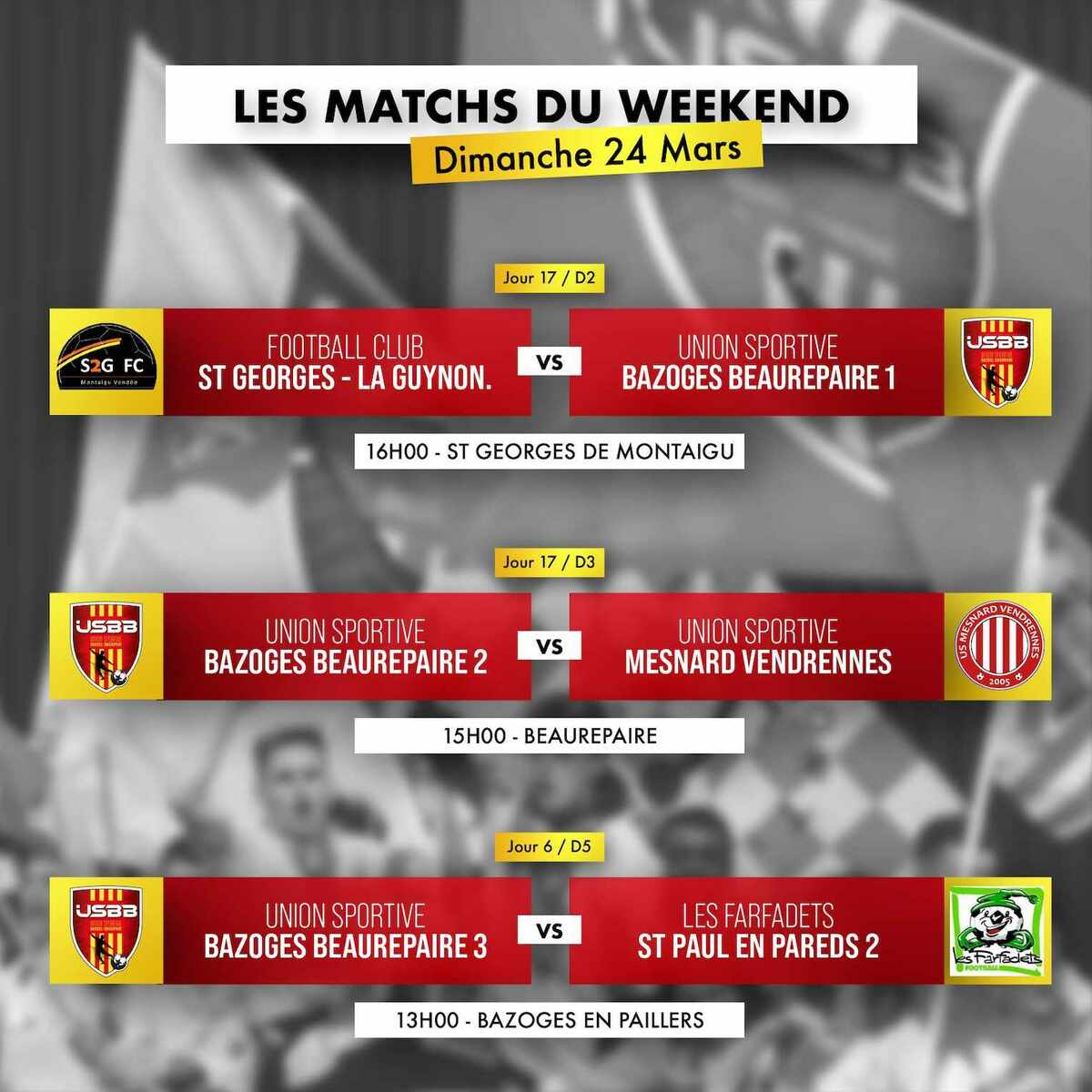 LES MATCHS DU WEEKEND