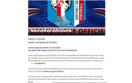 Coupes régionales et Départementales annulées pour la saison 2019/2020