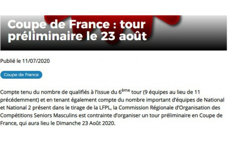 Coupe de France : tour préliminaire le 23 août
