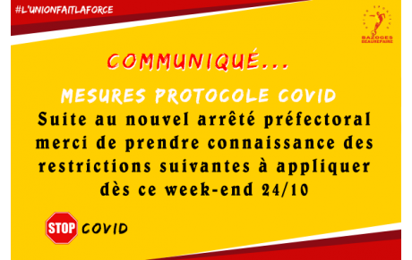 COMMUNIQUÉ COVID nouvel arrêté préfectoral !!!