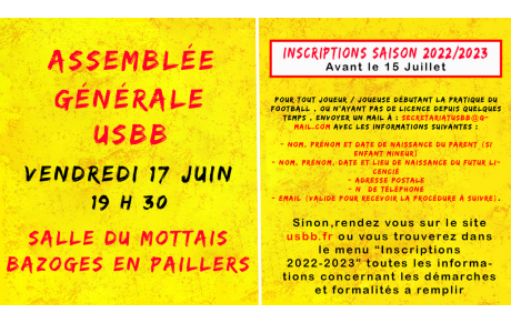 Assemblée Générale et Inscriptions 2022/2023